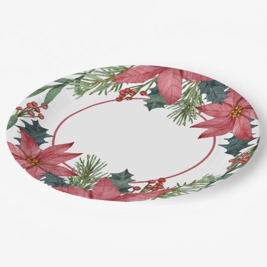 Poinsettia Rode Bloemen Kerstmis Bruiloft Papieren Bordje (Gekanteld)
