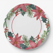 Poinsettia Rode Bloemen Kerstmis Bruiloft Papieren Bordje (Voorkant)