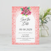 Poinsettia Rode Glitter Save the date Uitnodiging (Staand voorkant)