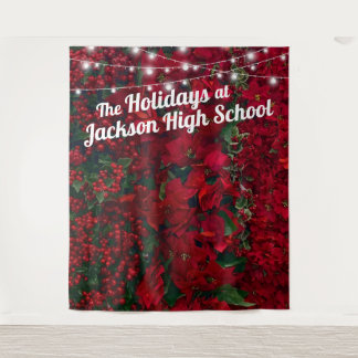 Poinsettia Rode Groene Bladeren Kerst Foto Achterg Wandkleed