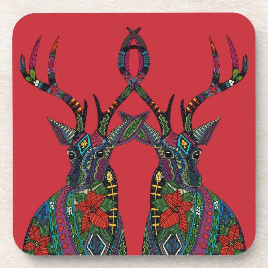 poinsettia rode herten drankjes onderzetter (Voorkant)