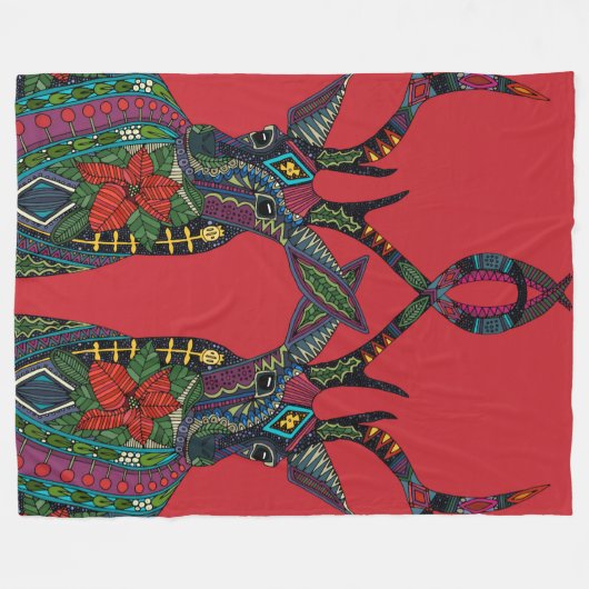 poinsettia rode herten fleece deken (Voorkant (Horizontaal))