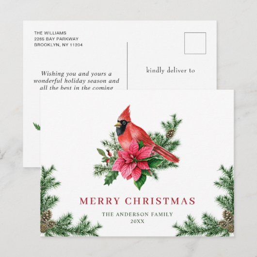 Poinsettia Rode Kardinaal Kerst Groet Vakantie Briefkaart (Voorkant / Achterkant)