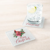 Poinsettia Rode Kardinaal Kerstvakantie Glazen Onderzetter (Schuin)