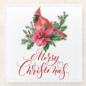 Poinsettia Rode Kardinaal Kerstvakantie Glazen Onderzetter (Voorkant)