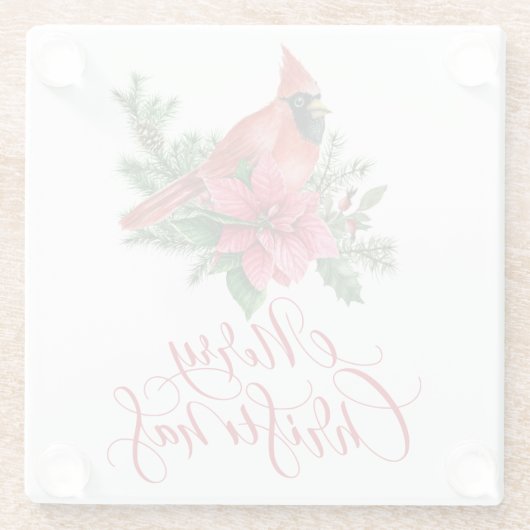 Poinsettia Rode Kardinaal Kerstvakantie Glazen Onderzetter (Achterkant)