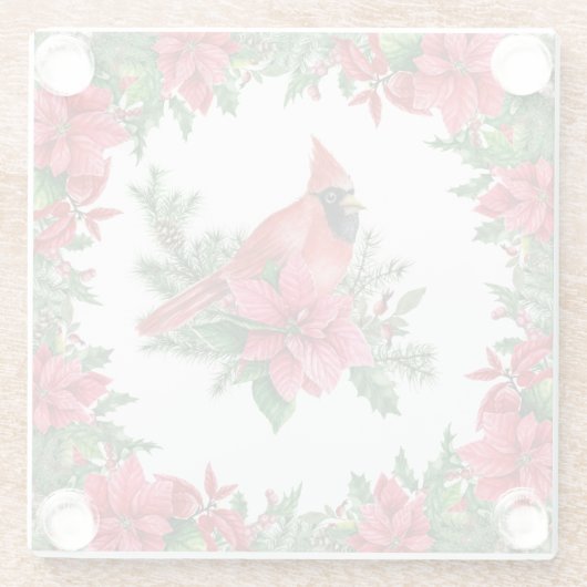 Poinsettia Rode Kardinaal Kerstvakantie Glazen Onderzetter (Achterkant)