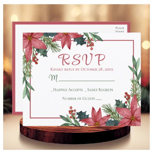 Poinsettia Rode Kerst Bloemen Bruiloft RSVP Briefkaart