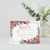 Poinsettia Rode Kerst Bloemen Bruiloft RSVP Briefkaart (Staand voorkant)