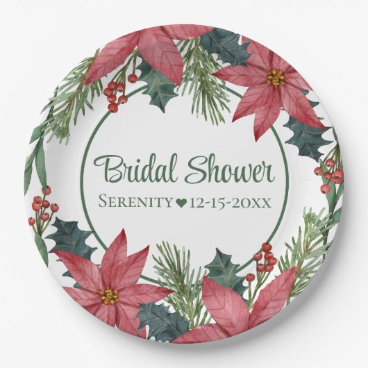 Poinsettia Rode Kerst Bloemen Vrijgezellenfeest Papieren Bordje (Voorkant)