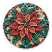Poinsettia rode kerst keramische knop (Voorkant)