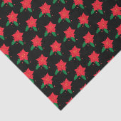 Poinsettia Rode Kerstbloem Patroon op Zwart Tissuepapier (Detail)