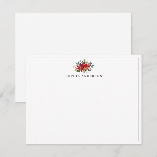 Poinsettia Rode Kerstboeket Bloemenschildering in  Notitiekaartje (Voorkant / Achterkant)