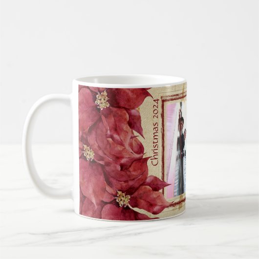 Poinsettia Rode Lijst Kerst Mok (Links)