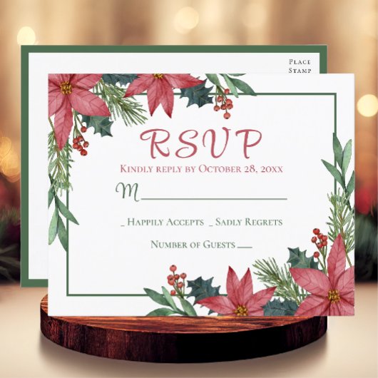 Poinsettia Rode Winter Bruiloft Kerstmis RSVP Briefkaart