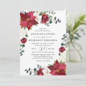 Poinsettia Rode Winter Rustieke Kerstbruiloft Kaart (Staand voorkant)