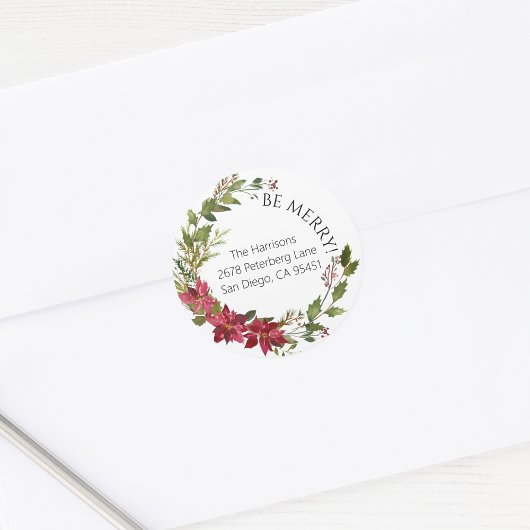 Poinsettia rond Kerst sticker