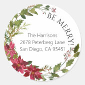 Poinsettia rond Kerst sticker (Voorkant)