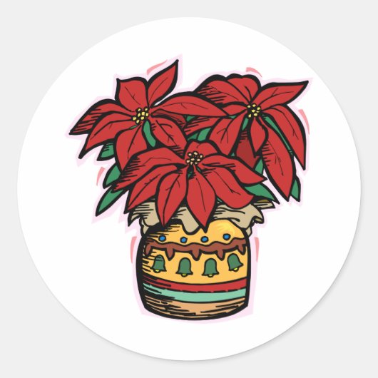 Poinsettia Ronde Sticker (Voorkant)