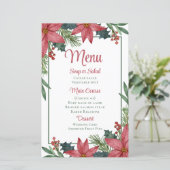 Poinsettia Rood Bloemen Kerstmis Bruiloft Menu (Staand voorkant)
