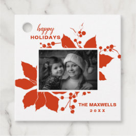 Poinsettia Rood Graphic Vakantie Foto Bedankjes Labels