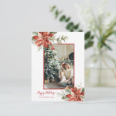 Poinsettia Rood Lijst 2 Foto Kerstgroet Briefkaart (Staand voorkant)