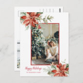 Poinsettia Rood Lijst 2 Foto Kerstgroet Briefkaart (Voorkant / Achterkant)