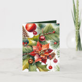 Poinsettia & Rood Ornament Foto & Fact Christmas Kaart (Voorkant)