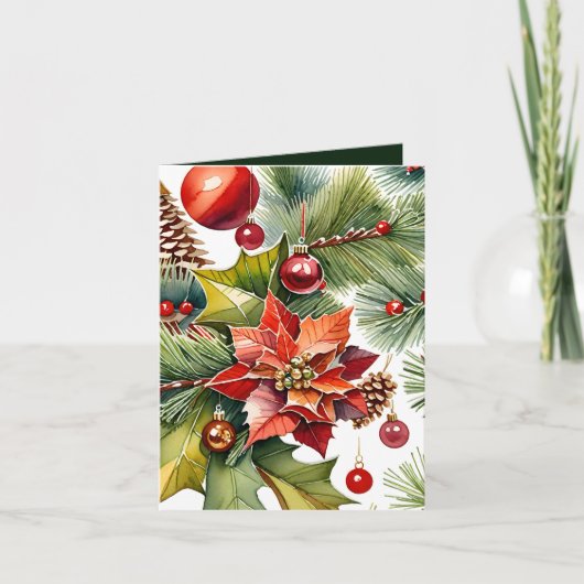 Poinsettia & Rood Ornament Foto & Fact Christmas Kaart (Voorkant)