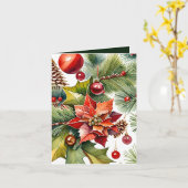 Poinsettia & Rood Ornament Foto & Fact Christmas Kaart (Gele Bloem)