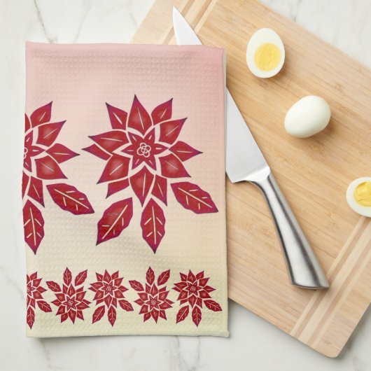 Poinsettia (rood) theedoek (Quarter Fold)