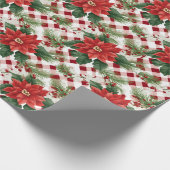 Poinsettia Rood Wit Check Patroon Kerstcadeau Cadeaupapier (Hoek)