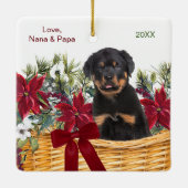 Poinsettia Rottweiler Puppy Kerstmandje Keramisch Ornament (Achterkant)