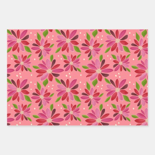 Poinsettia roze geschenkverpakking 3 verpakking inpakpapier vel (Voorkant 2)