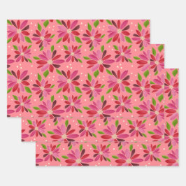 Poinsettia roze geschenkverpakking 3 verpakking inpakpapier vel