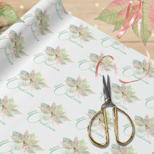 Poinsettia Roze Goud Salie Watercolor Kerstmis  Cadeaupapier