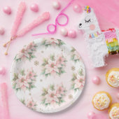 Poinsettia roze Winter gouden sneeuwvlokken verjaa Papieren Bordje (Feest)