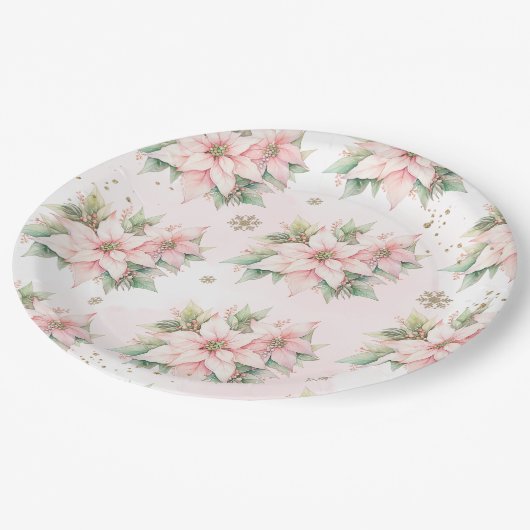 Poinsettia roze Winter gouden sneeuwvlokken verjaa Papieren Bordje (Gekanteld)