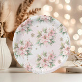 Poinsettia roze Winter gouden sneeuwvlokken verjaa Papieren Bordje