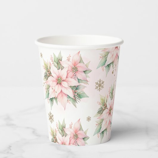 Poinsettia roze Winter Onederland verjaardag Papieren Bekers (Achterkant)