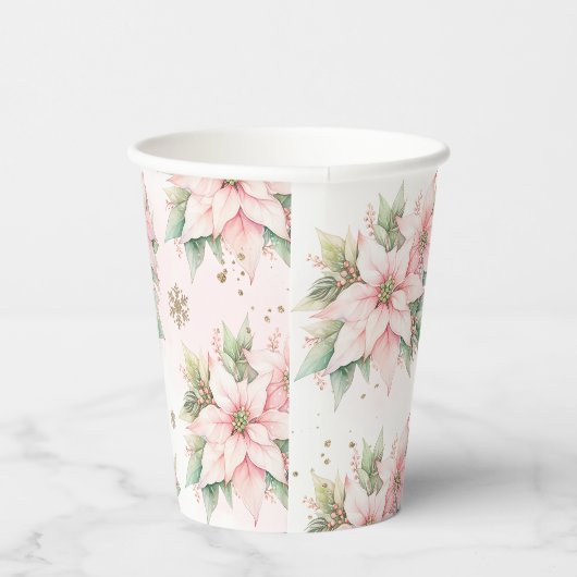 Poinsettia roze Winter Onederland verjaardag Papieren Bekers (Rechts)