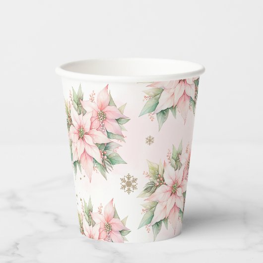 Poinsettia roze Winter Onederland verjaardag Papieren Bekers (Voorkant)