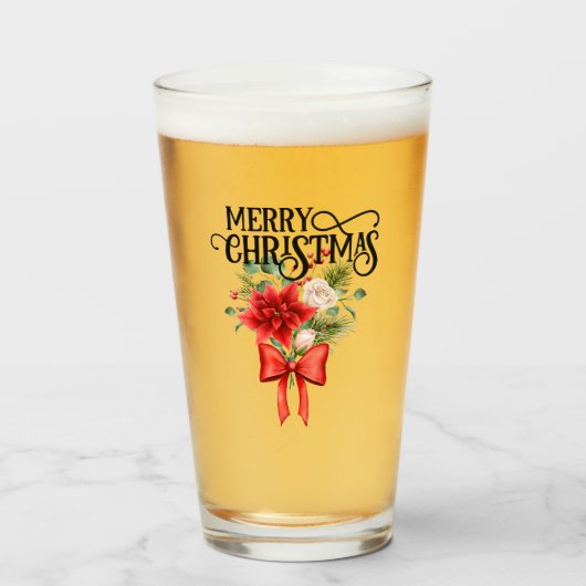 Poinsettia Rozen Kerstbloem boeket Glas (Voorkant gevuld)