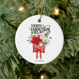 Poinsettia Rozen Kerstbloem boeket Keramisch Ornament