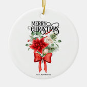 Poinsettia Rozen Kerstbloem boeket Keramisch Ornament (Voorkant)