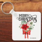 Poinsettia Rozen Kerstbloem boeket Sleutelhanger (Voorkant)