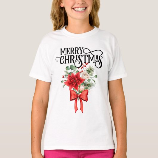 Poinsettia Rozen Kerstbloem boeket T-shirt (Voorkant)
