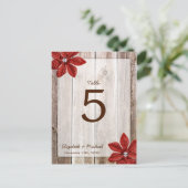 Poinsettia Rustic Barn Wood Trouwtafel Nummer Briefkaart (Staand voorkant)