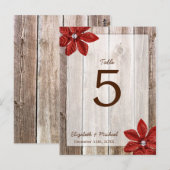 Poinsettia Rustic Barn Wood Trouwtafel Nummer Briefkaart (Voorkant / Achterkant)