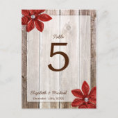 Poinsettia Rustic Barn Wood Trouwtafel Nummer Briefkaart (Voorkant)
